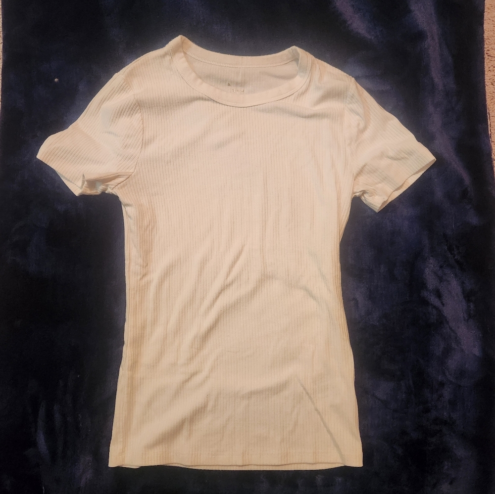 New Ribbed White T Shirt